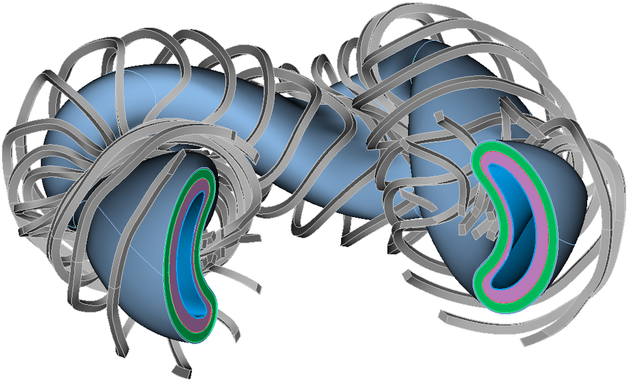 A sample stellarator geometry showing blanket layers and magnets